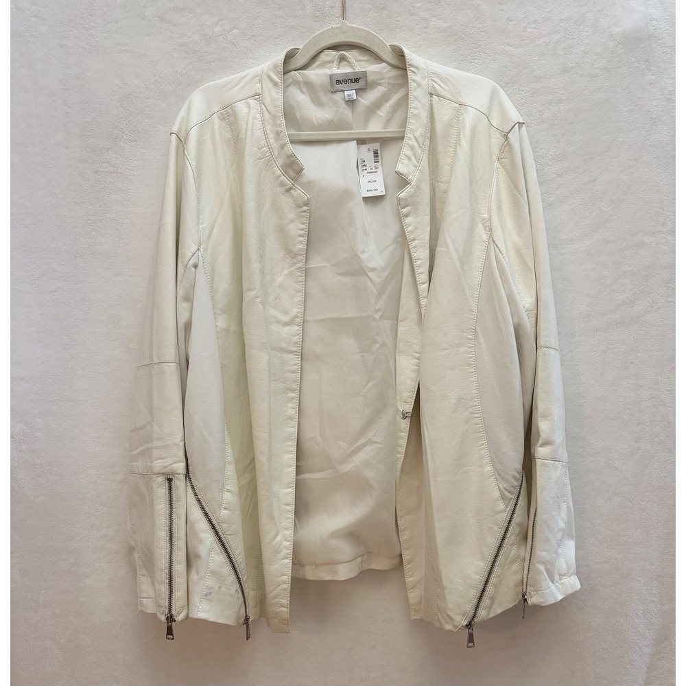 Avenue White Moto Jacket Women Plus 26/28 Polyurethane Zipper NWT Festival